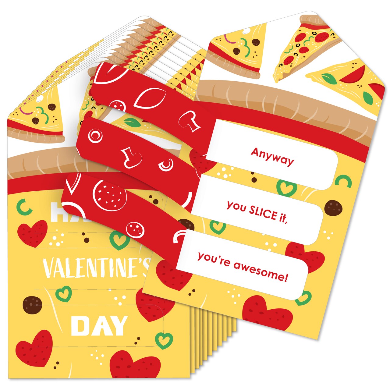 Big Dot of Happiness Pizza Party Time - Cards for Kids - Happy Valentine's Day Pull Tabs - Set of 12